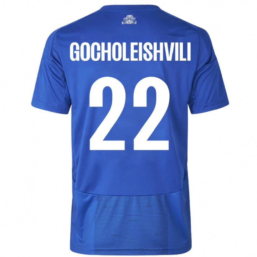 Danxen Enfant Maillot Giorgi Gocholeishvili #22 Blanc Bleu Tenues Extérieur 2024/25 T-Shirt