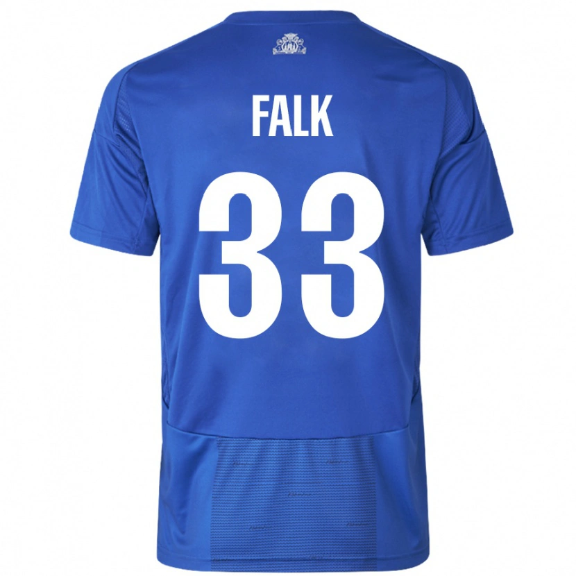 Danxen Enfant Maillot Rasmus Falk #33 Blanc Bleu Tenues Extérieur 2024/25 T-Shirt