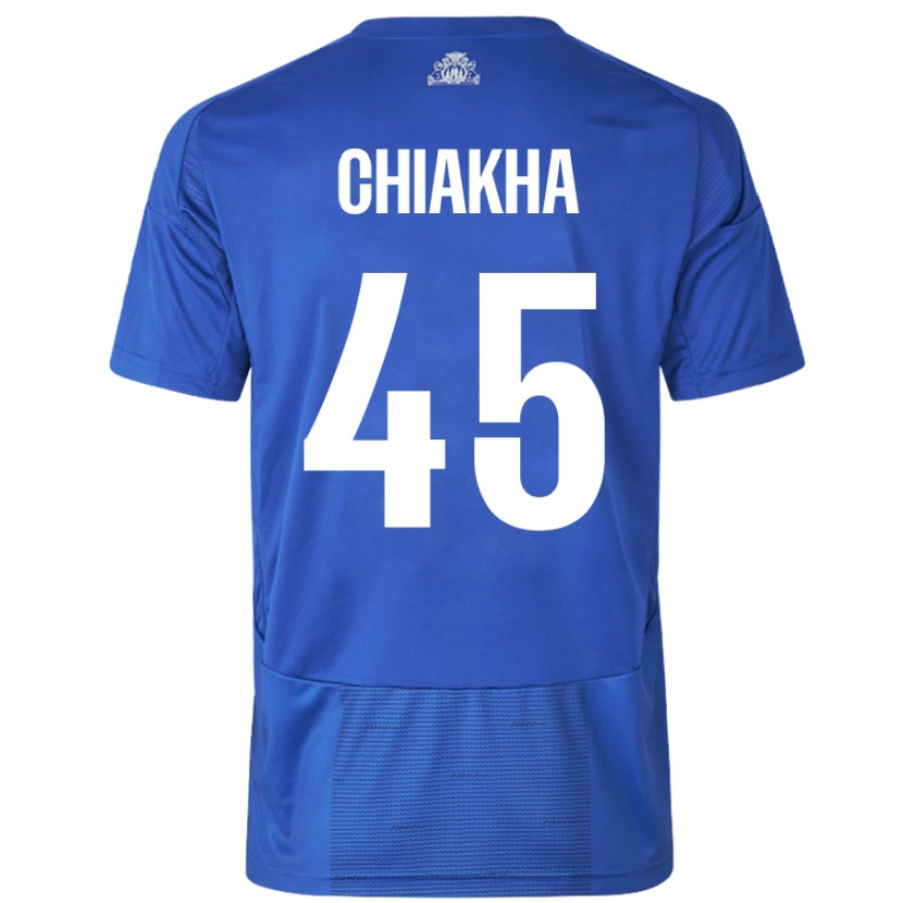 Danxen Enfant Maillot Amin Chiakha #45 Blanc Bleu Tenues Extérieur 2024/25 T-Shirt