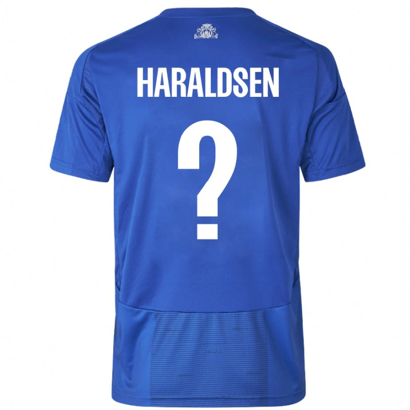 Danxen Enfant Maillot Henrik Haraldsen #0 Blanc Bleu Tenues Extérieur 2024/25 T-Shirt