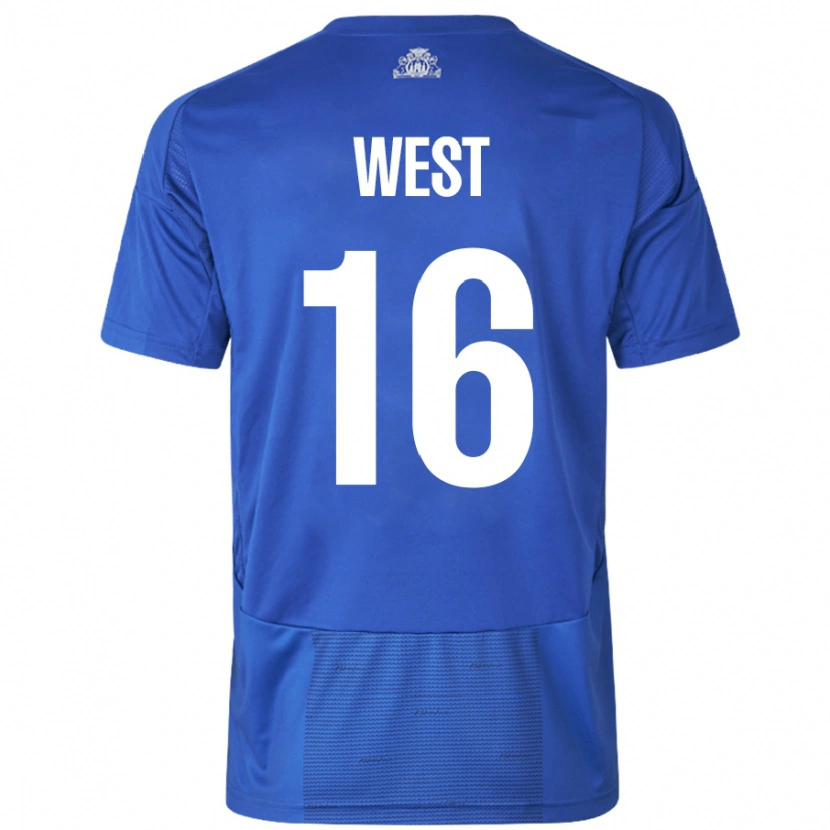 Danxen Enfant Maillot Liam West #16 Blanc Bleu Tenues Extérieur 2024/25 T-Shirt