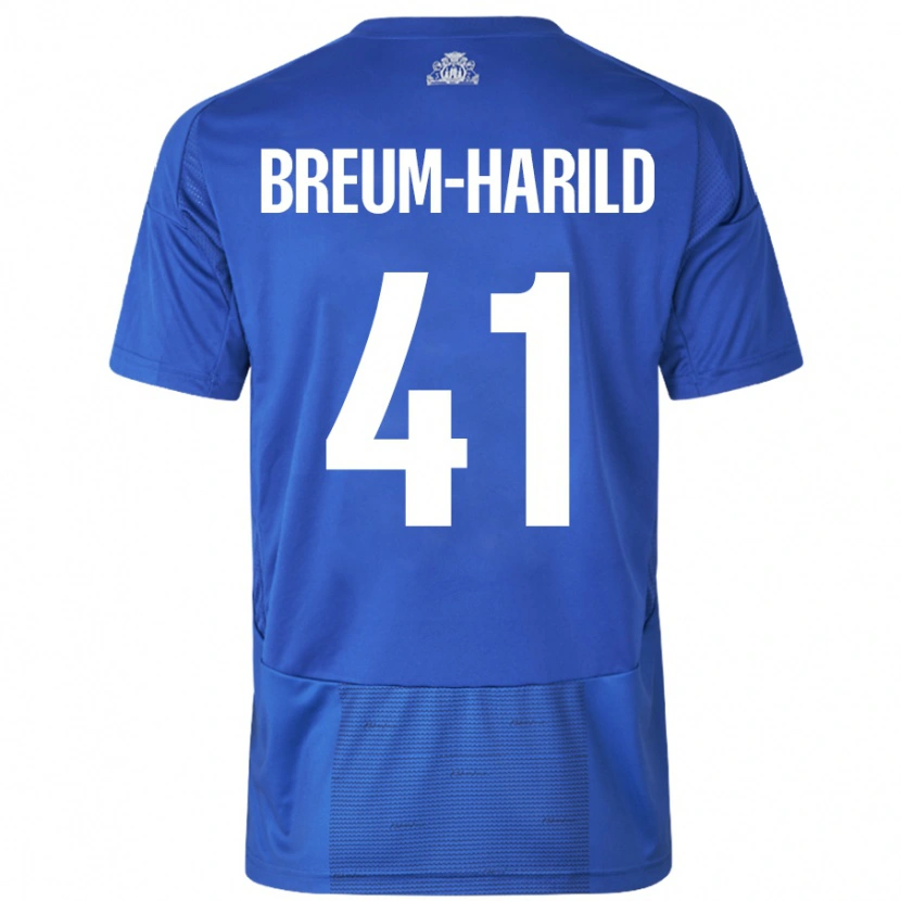 Danxen Enfant Maillot Tobias Breum-Harild #41 Blanc Bleu Tenues Extérieur 2024/25 T-Shirt