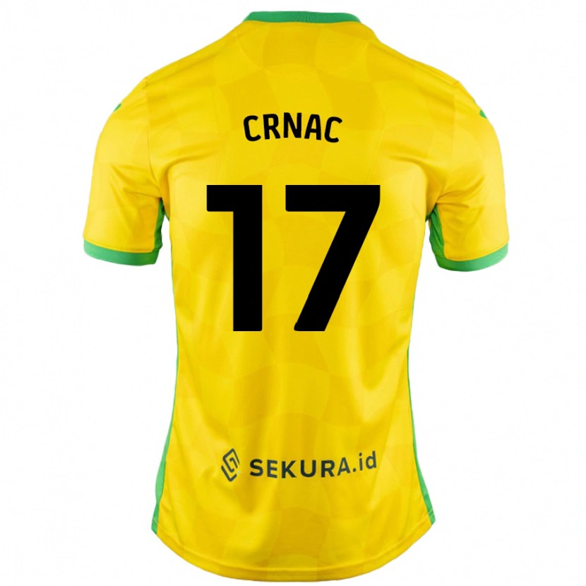 Danxen Homme Maillot Ante Crnac #17 Jaune Vert Tenues Domicile 2024/25 T-Shirt