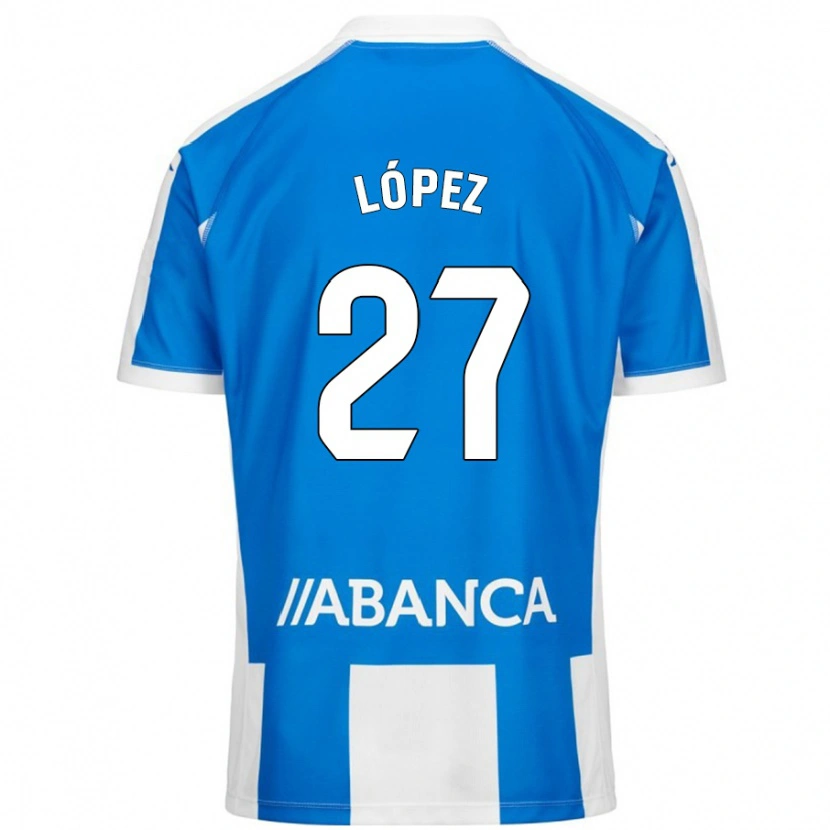 Danxen Homme Maillot Rubén López #27 Bleu Blanc Tenues Domicile 2024/25 T-Shirt