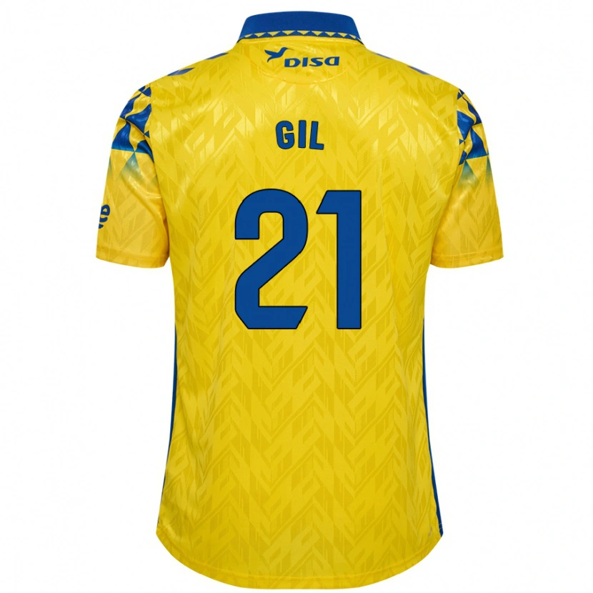 Danxen Homme Maillot Iván Gil #21 Jaune Bleu Tenues Domicile 2024/25 T-Shirt