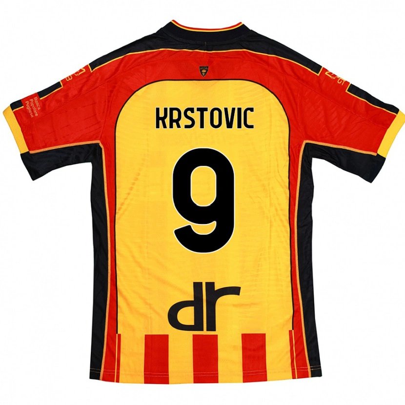 Danxen Homme Maillot Nikola Krstovic #9 Jaune Rouge Tenues Domicile 2024/25 T-Shirt