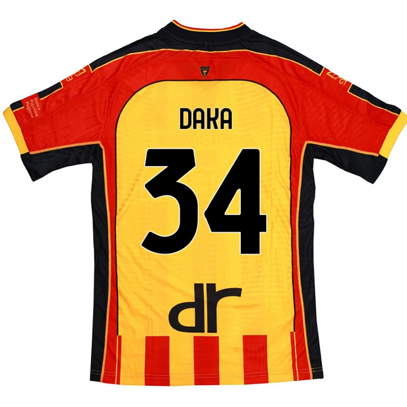 Danxen Homme Maillot Dario Daka #34 Jaune Rouge Tenues Domicile 2024/25 T-Shirt