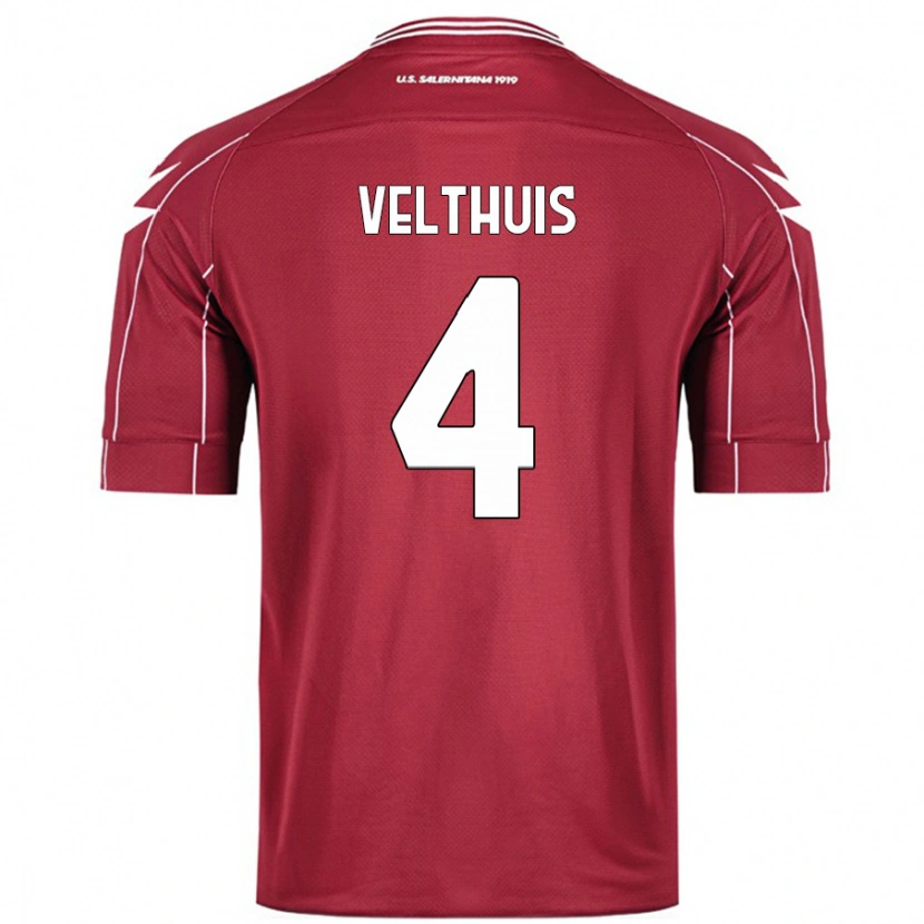 Danxen Homme Maillot Tijs Velthuis #4 Bordeaux Tenues Domicile 2024/25 T-Shirt