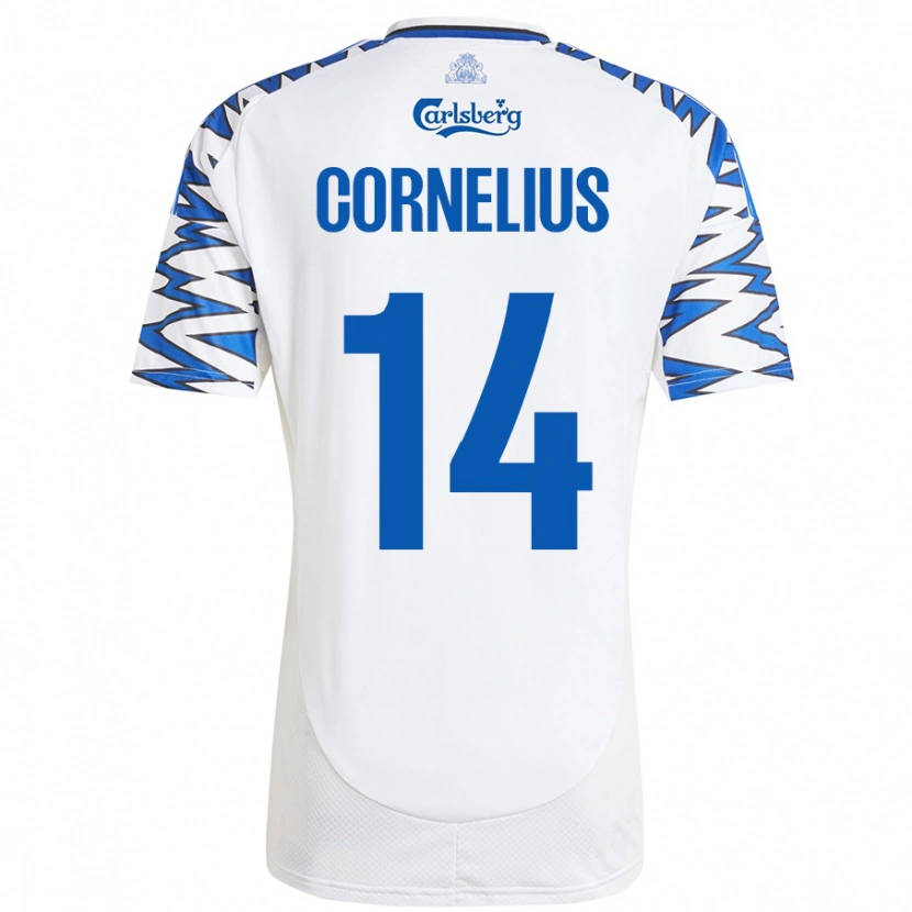 Danxen Homme Maillot Andreas Cornelius #14 Blanc Bleu Ciel Tenues Domicile 2024/25 T-Shirt