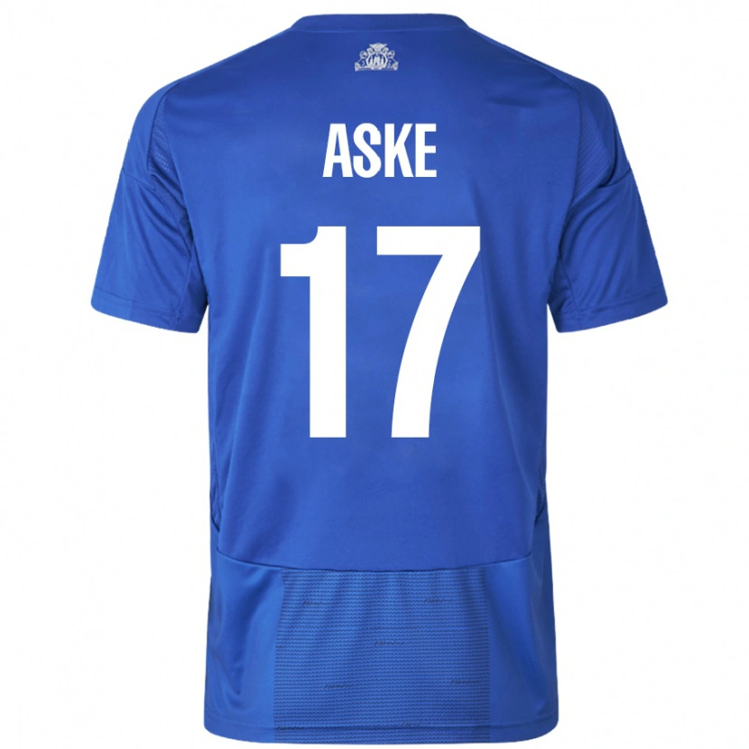 Danxen Homme Maillot Aske Christensen #17 Blanc Bleu Tenues Extérieur 2024/25 T-Shirt