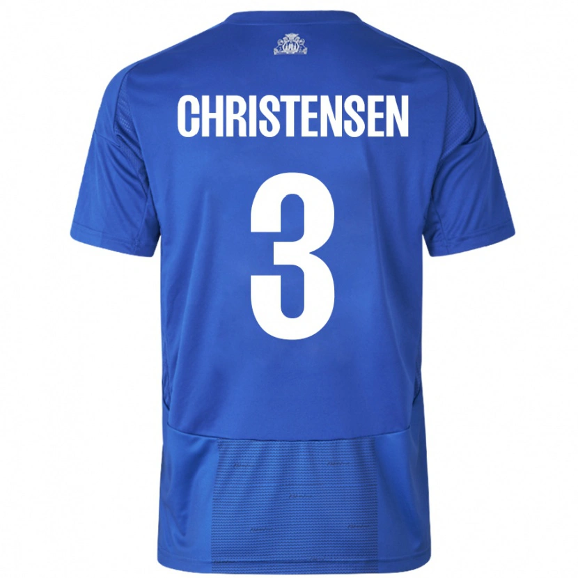 Danxen Homme Maillot Sebastian Christensen #3 Blanc Bleu Tenues Extérieur 2024/25 T-Shirt