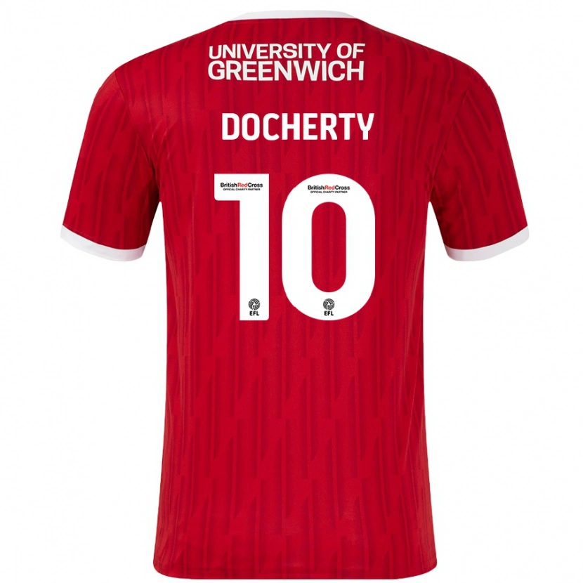 Danxen Femme Maillot Greg Docherty #10 Rouge Blanc Tenues Domicile 2024/25 T-Shirt