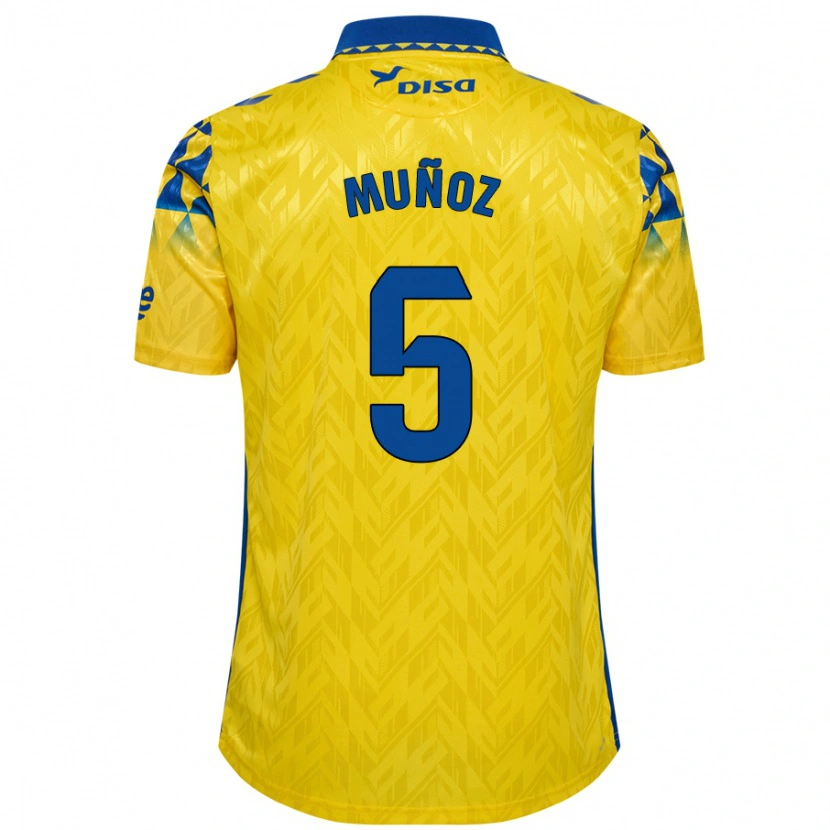 Danxen Femme Maillot Javi Muñoz #5 Jaune Bleu Tenues Domicile 2024/25 T-Shirt