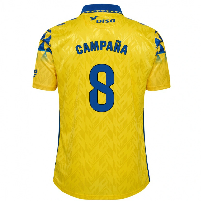 Danxen Femme Maillot José Campaña #8 Jaune Bleu Tenues Domicile 2024/25 T-Shirt