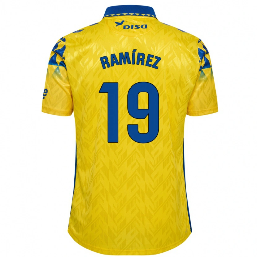 Danxen Femme Maillot Sandro Ramírez #19 Jaune Bleu Tenues Domicile 2024/25 T-Shirt