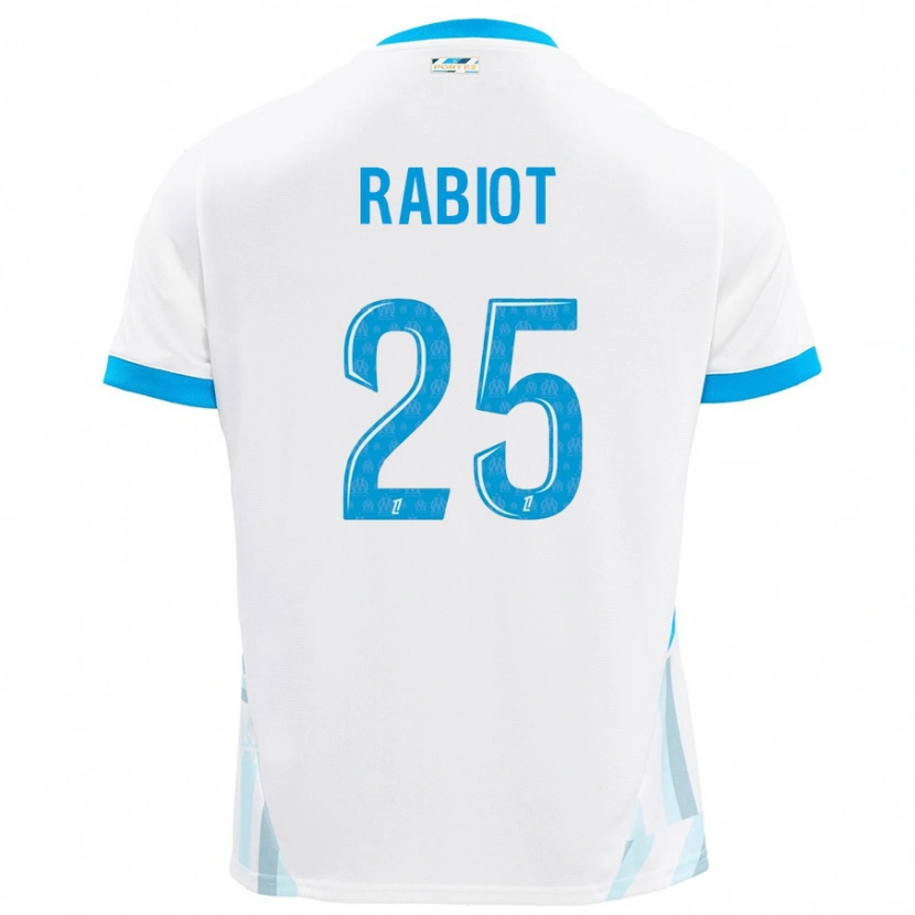 Danxen Enfant Maillot Adrien Rabiot #25 Blanc Bleu Ciel Tenues Domicile 2024/25 T-Shirt