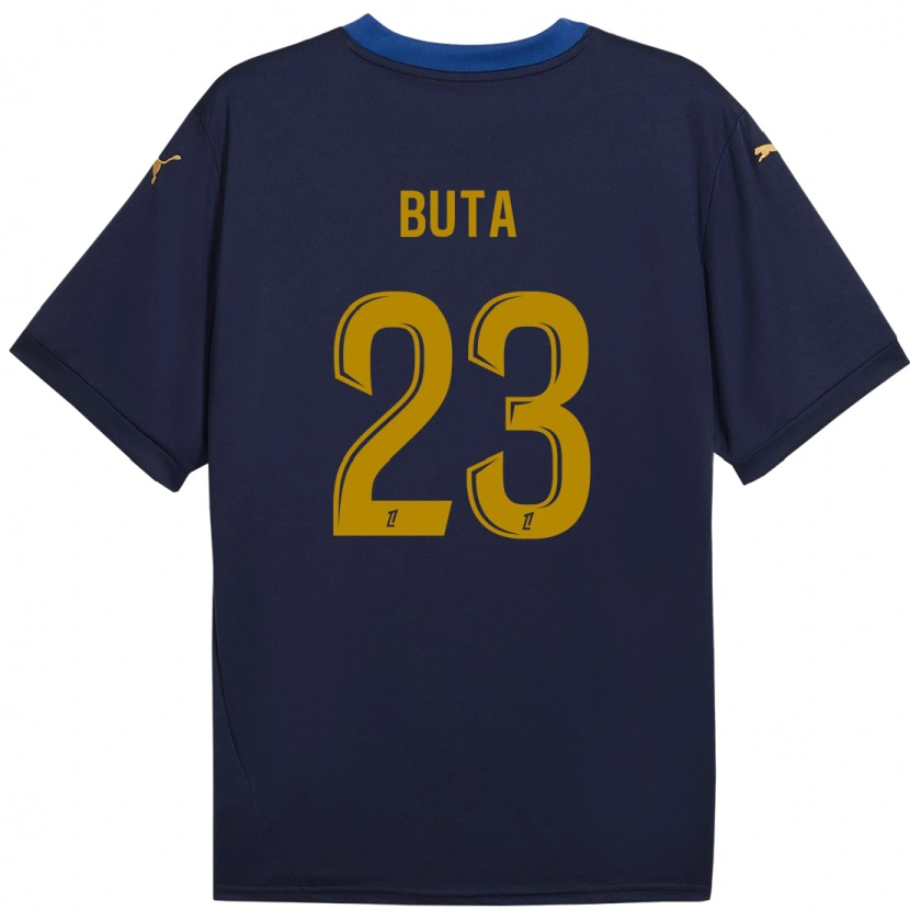 Danxen Enfant Maillot Aurélio Buta #23 Bleu Marine Doré Tenues Extérieur 2024/25 T-Shirt