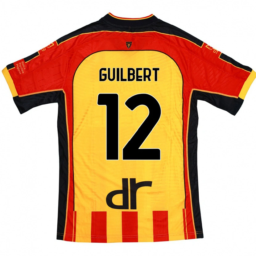 Danxen Enfant Maillot Frédéric Guilbert #12 Jaune Rouge Tenues Domicile 2024/25 T-Shirt