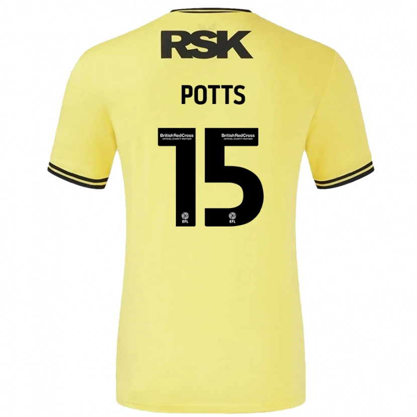 Danxen Enfant Maillot Dan Potts #15 Jaune Noir Tenues Extérieur 2024/25 T-Shirt