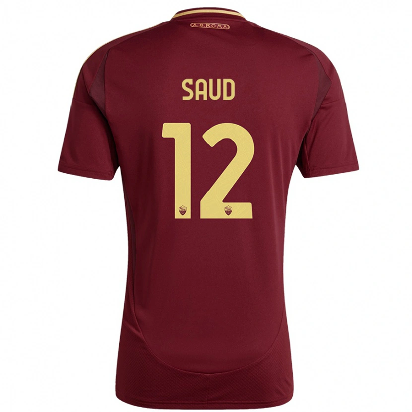 Danxen Enfant Maillot Saud Abdulhamid #12 Rouge Brun Or Tenues Domicile 2024/25 T-Shirt