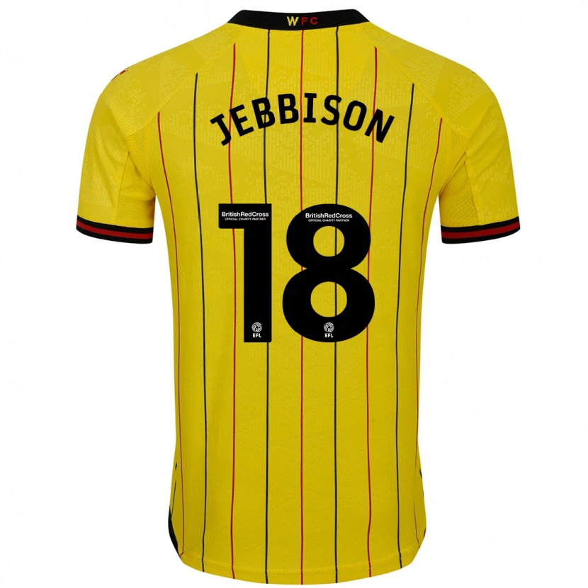 Danxen Enfant Maillot Daniel Jebbison #18 Jaune Et Noir Tenues Domicile 2024/25 T-Shirt