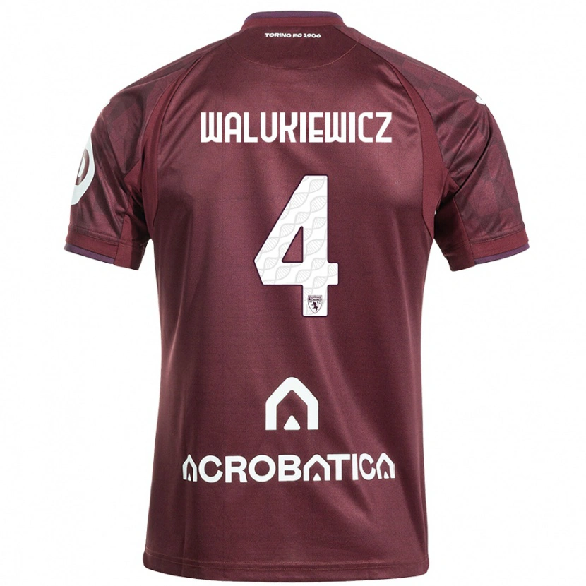 Danxen Enfant Maillot Sebastian Walukiewicz #4 Bordeaux Blanc Tenues Domicile 2024/25 T-Shirt