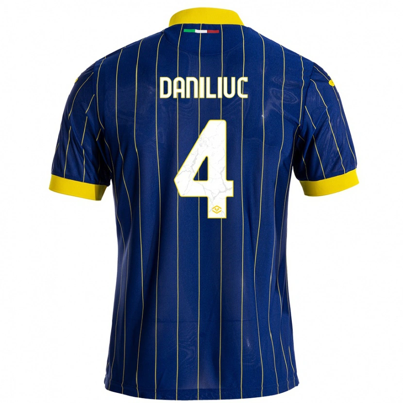 Danxen Enfant Maillot Flavius Daniliuc #4 Bleu Jaune Tenues Domicile 2024/25 T-Shirt