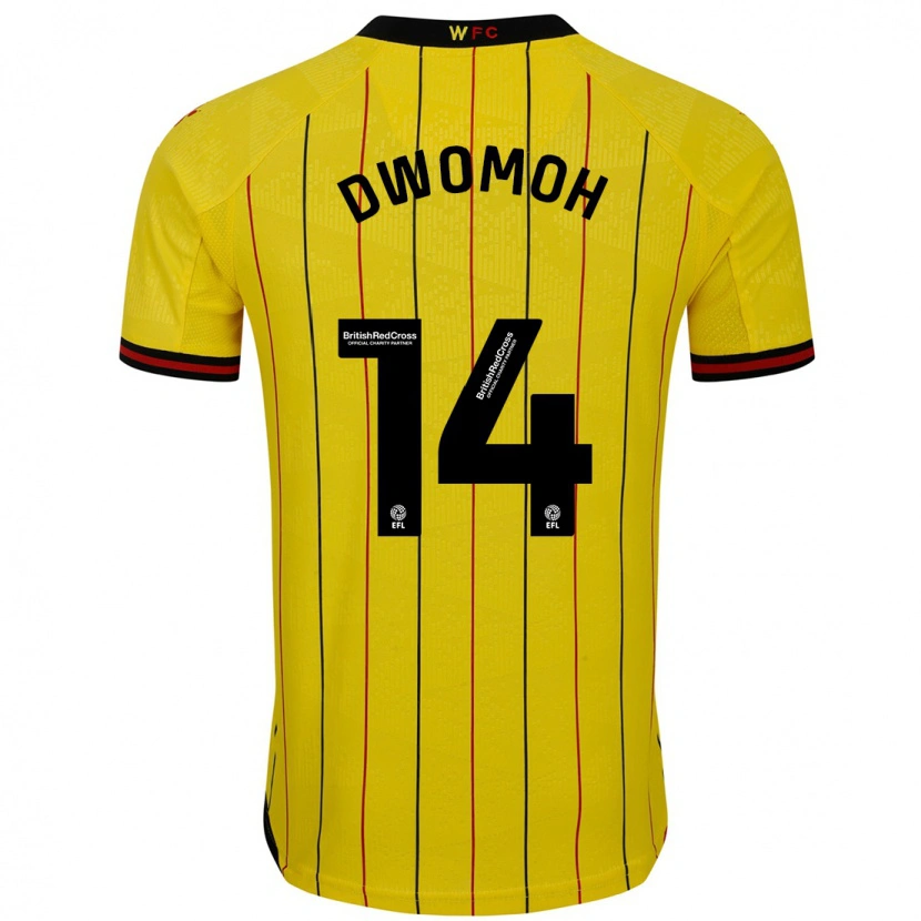 Danxen Enfant Maillot Pierre Dwomoh #14 Jaune Et Noir Tenues Domicile 2024/25 T-Shirt