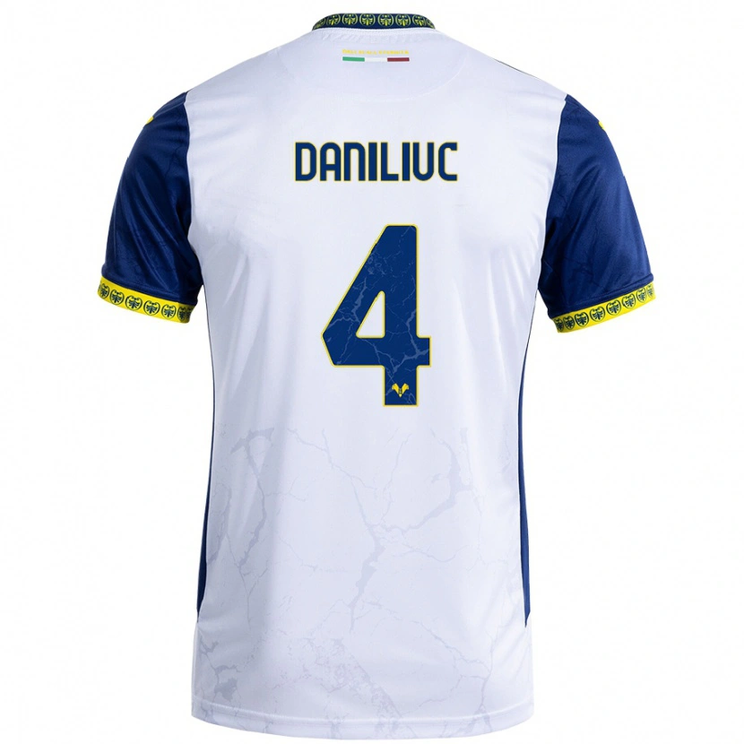 Danxen Enfant Maillot Flavius Daniliuc #4 Blanc Bleu Tenues Extérieur 2024/25 T-Shirt