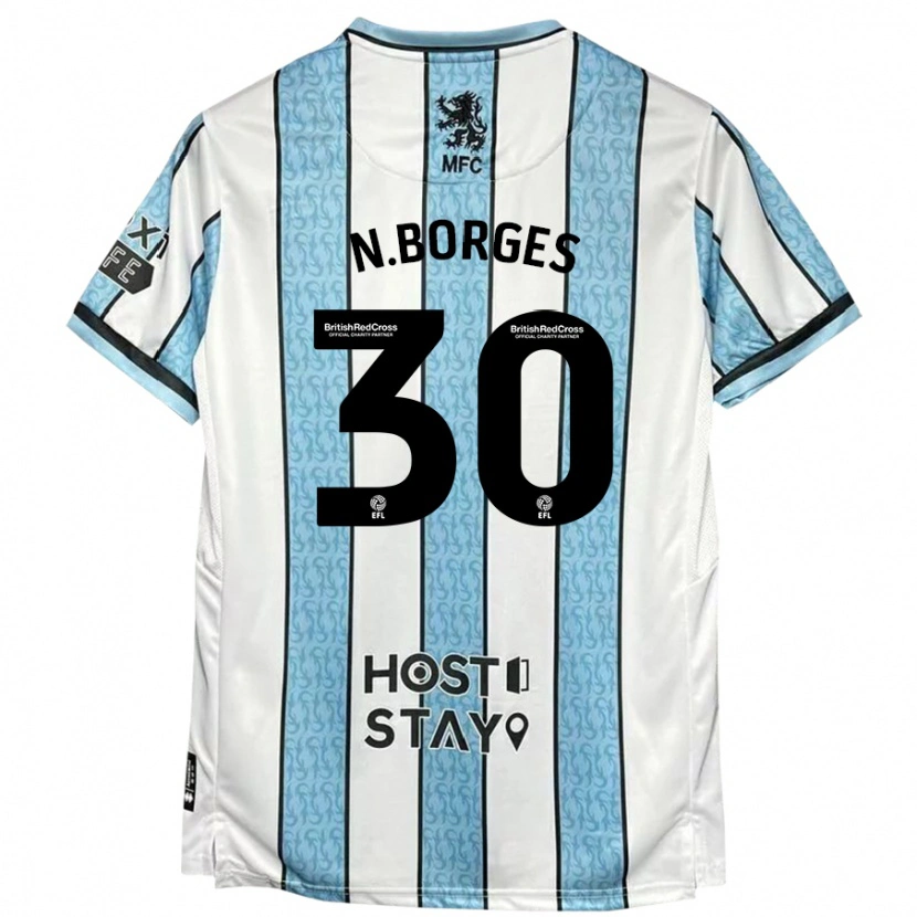 Danxen Enfant Maillot Neto Borges #30 Blanc Bleu Tenues Extérieur 2024/25 T-Shirt