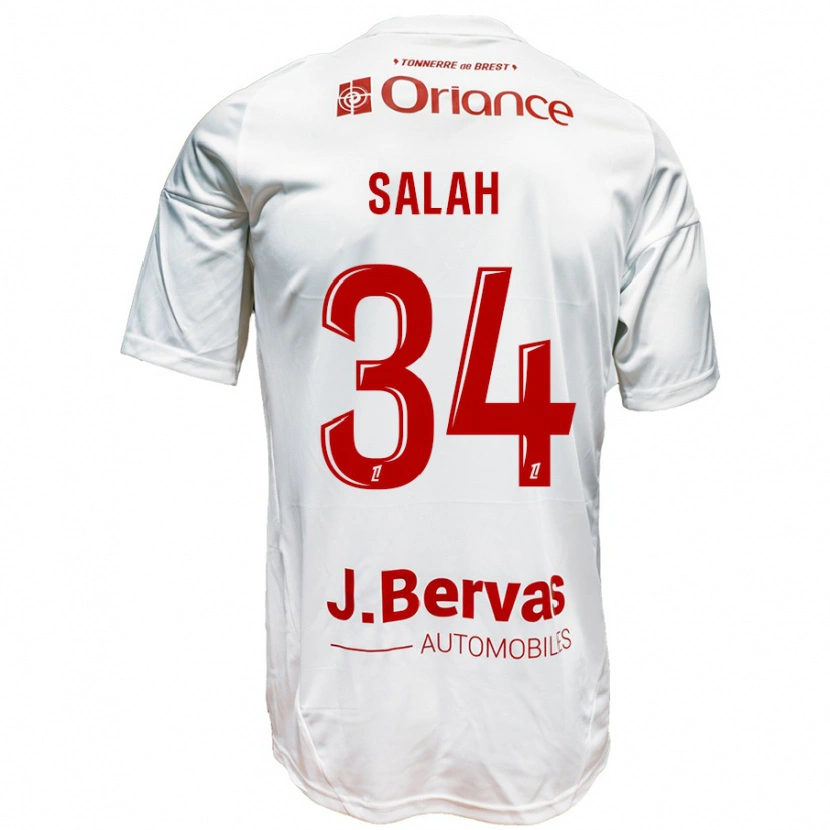 Danxen Homme Maillot Ibrahim Salah #34 Blanc Rouge Tenues Extérieur 2024/25 T-Shirt