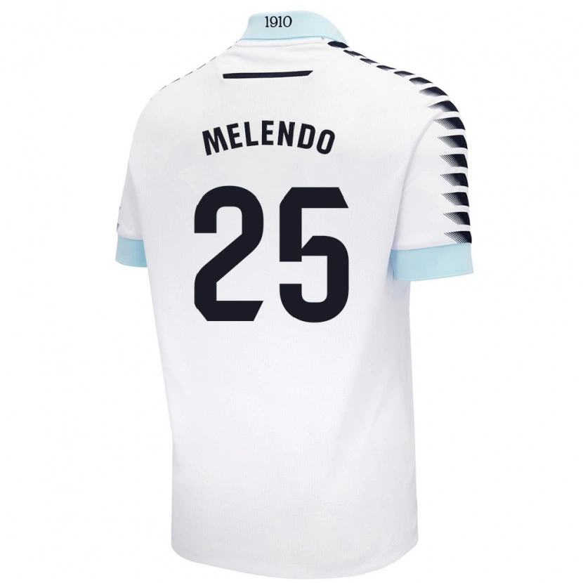 Danxen Homme Maillot Óscar Melendo #25 Blanc Bleu Tenues Extérieur 2024/25 T-Shirt