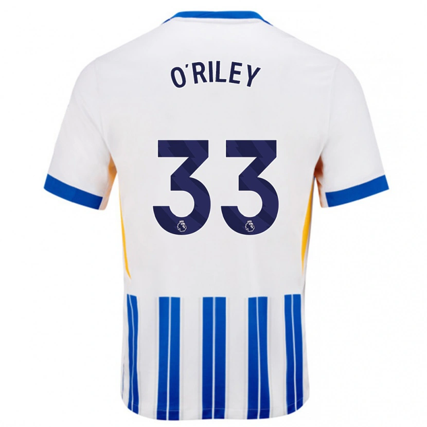 Danxen Homme Maillot Matt O'riley #33 Blanc Bleu À Rayures Fines Tenues Domicile 2024/25 T-Shirt