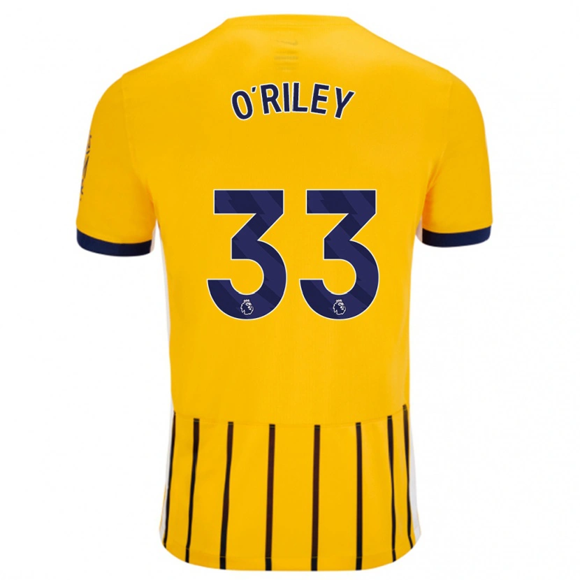 Danxen Homme Maillot Matt O'riley #33 Doré Bleu À Fines Rayures Tenues Extérieur 2024/25 T-Shirt