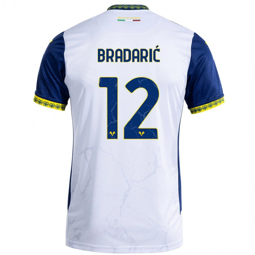 Danxen Homme Maillot Domagoj Bradarić #12 Blanc Bleu Tenues Extérieur 2024/25 T-Shirt