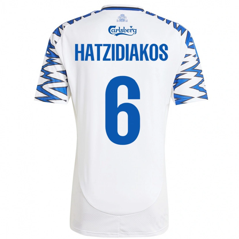 Danxen Femme Maillot Pantelis Hatzidiakos #6 Blanc Bleu Ciel Tenues Domicile 2024/25 T-Shirt